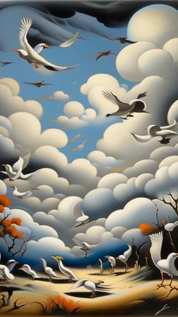 A white sky with singing birds painted by Thomas Hart Benton
