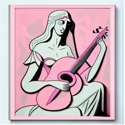 picasso Neoclassicism pink woman and guitar more lines realistic