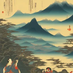 Ukiyo-e, landscape, mountains