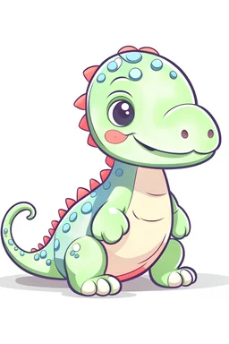 cute dinosaur colored with basic colors, full body, defined lines, no shadows, white background, clear and well