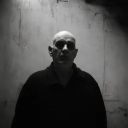 very grainy photo, portrait, dark night street, grunge, 2000s Russia, punk, outcast, rough, confident, older male, extremely pale skin, extremely deformed, hideous, sewer dweller