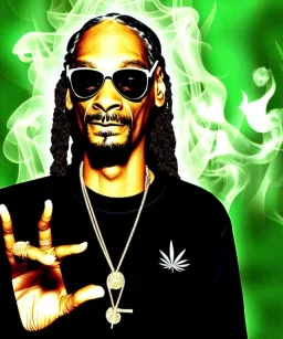 Snoop Dogg, smoking weed, weed with burning dollars, jungle background, hyper realistic