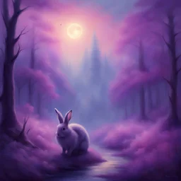 Purple RAbbit forest in Aivazovsky art style