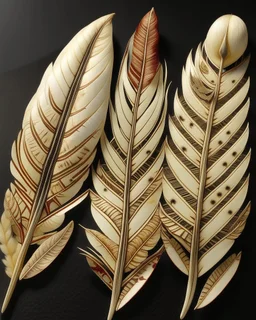 Ivory colored feathers designed in ancient Egyptian hieroglyphics painted by Zosan