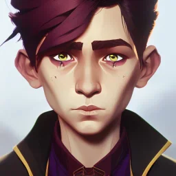 Portrait of a 9 year old warlock boy with beautiful eyes Nick Harris style