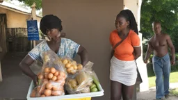 strung out young woman sells her groceries to lady at house for cash