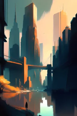 Big City , long river , digital painting