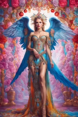 Gorgeous photography full body Beautiful super model Russian dressing Lady Angel colorful art conceptual, amazing artwork, hyper detailed, ultra maximalist quality, 12k , close-up portrait,crystal ornaments vbackground