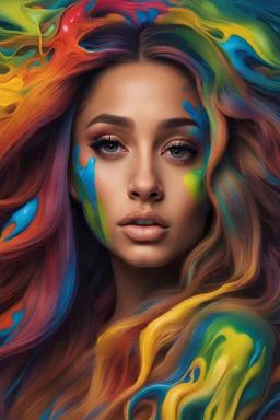 A Liquid Portrait Of AAriana Grande Face Made Of Colours, Muscles And Movement, Charging, Splash Style Of Colourful Paint, Hyperdetailed Intricately Detailed, Fantastical, Intricate Detail, Splash Screen, Complementary Colours, Liquid, Gooey, Slime, Splashy, Fantasy, Concept Art, 8k Resolution, Masterpiece, Melting, Complex Background Dark Art, Digital Art, Intricate, Oil On Canvas, Masterpiece, Expert, Insanely Detailed, 4k Resolution, Fairy Tale Illustration, Dramatic