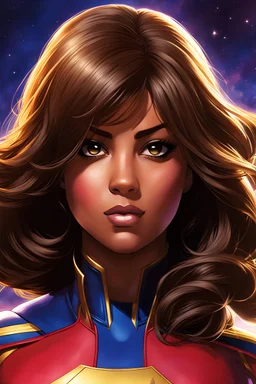 Highly detailed portrait of Ms. Marvel aka Kamala Khan, by Bryan Lee O'Malley, inspired by Capcom