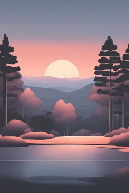 Create minimalist landscape artwork featuring serene scenes of sunsets at the city. Use clean lines and subtle gradients to convey depth and atmosphere while maintaining a minimalist style