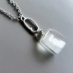 Clear polyester necklace with a chunky silver pendant in the shape of a key