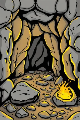 Color Cartoon inside gold mine , black outlines