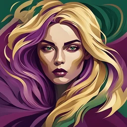 Alp with maroon dark-purple dark-green blonde and gold palette in vorticism art style