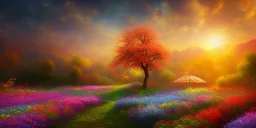 bright fairy, beautiful portrait, flowery landscape