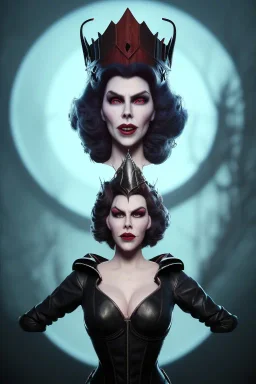 Hannah Waddingham as evil queen in black leather, busty, cleavage, voluptous, rebecca Welton, angry, stern look. character design by cory loftis, fenghua zhong, ryohei hase, ismail inceoglu and ruan jia. unreal engine 5, artistic lighting, highly detailed, photorealistic, fantasy