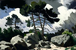 Cloudy day, rocks, trees, edouard manet painting