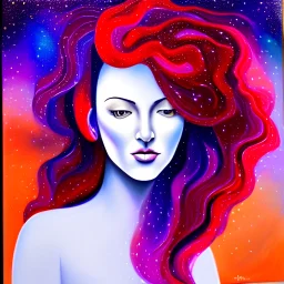 Parametric Galaxy Hair, lady, Portrait, full body, realistic painting, detailed, medium shot