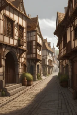 draw a realistic street in a medieval town