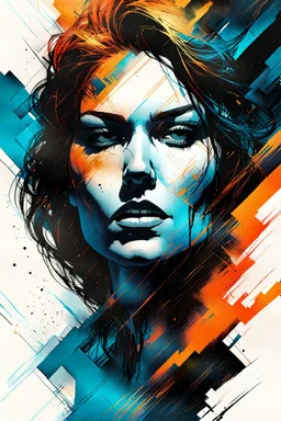 create an abstract 3d portrait illustration of a female face formed from an inner city landscape , highly detailed , in the comic art style of FRANK MILLER and BILL SIENKIEWICZ, searing lines and forceful strokes, boldly inked, with gritty textures, vibrant colors, dramatic otherworldly lighting, highly detailed facial features, 8k