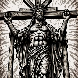 crucified on the cross christ liberty hybrid tone, american flag robes, line tone ,woodcut, engraved, wall street journal style, statue of cruicified Jesus of Liberty with a beard and wearing a cross and hanging from a cross, The statue male, hyperdetailed intricately detailed photoillustration ink drawing dystopian 8k resolution entire body of the statue is in the picture. digital illustration telephoto lens photography , same colors as the us treasury's one dollar bill, crucified"