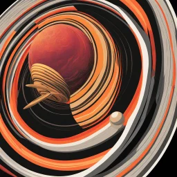 Close up of a fantastical sun hat which looks like the planet Saturn with the rings of Saturn making up its brim, black background, surreal, by John Stephens, complementary colors, digital art, minimalism.