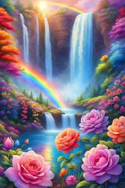 ufos, rainbows, beautiful colors gardens , flowers, cascades