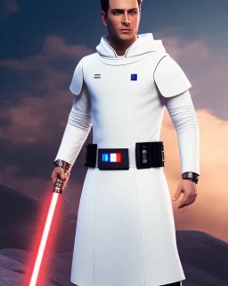 jedi, beau, tunique et armure de combat blanche, capuche, sabre laser, ceinture, temple, 4K