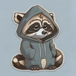 A raccoon, anthromorphic, wearing hoodie, sticker, cute, disney pixar, contour, vector, white background, detailed --v 5 - @sgranan (fast)