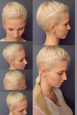 blond narrow braided ponytail, (Choppy Pixie:1.3)