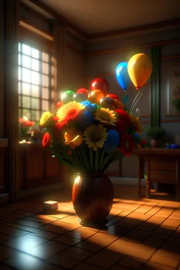 Honoring university teachers with students, balloons, flowers, gifts,3D,8K,BLENDER