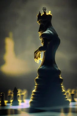 nephilim watcher chess piece buildt of by yellow stones misty trending, depth of field, backlit