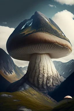 A huge mushroom growing out of a mountain