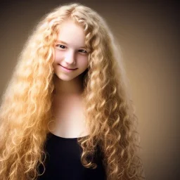 teen with long blond curly hair, real photo, soft lighting