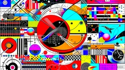 collage and abstract geometric composition, with various shapes, objects and vaterials