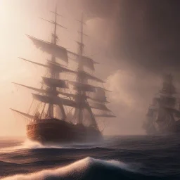 photo of a ultra realistic sailing ship, dramatic light, pale sunrise, cinematic lighting, battered, low angle, trending on artstation, 4k, hyper realistic, focused, extreme details, unreal engine 5, cinematic, masterpiece, art by studio ghibli, intricate artwork by john william turner