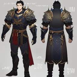 Character sheet, male, black hair, poor, old leather armor