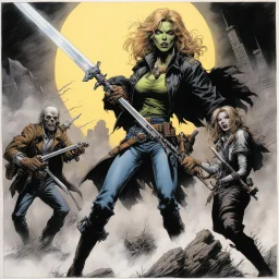 #5 Original Art by Sam Keith and Bernie Wrightson Vortex Comic, 1988: female zombie slayer with weapons