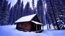 cabin in forest in winter