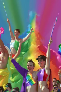 Painting by a huge pride parade after legalization of same-sex marriage