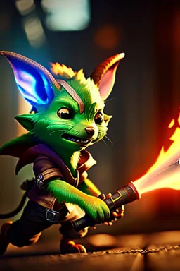 1boy, A new League of Legends Champion, [Goblin] Yordle, Male, Wielding a Gun, Splash Art, Riot Games Entertainment, boka, 8k