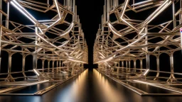 a 3D recursive stage structure made of metallic color 3d fractal like stuctures, dynamic lights,16 by 9