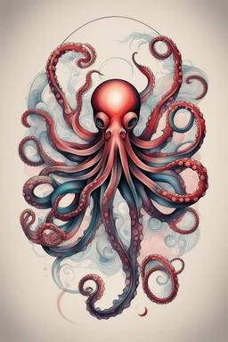 Create a captivating modern 2d colorfull ink tattoo design for print , prestigious (Japanese Octopus) using the elegant influences of japan art style, for print, dynamic elements from fashion and design, and bold Japanese contemporary art aesthetics, framing centered in the center, distanced from the edges of the paper perimeter, perfect anatomy, bauhaus, Divine Proportion,