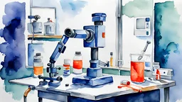 watercolor painting. Microscope. Hospital. Illustration. painting