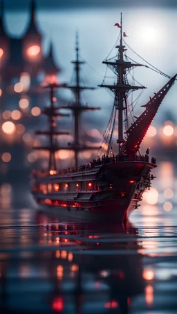 vampire ship, on a glass pier cat walk,bokeh like f/0.8, tilt-shift lens 8k, high detail, smooth render, down-light, unreal engine, prize winning