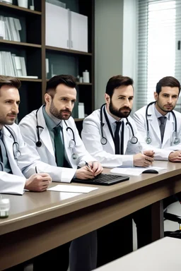 A group of male doctors sitting at a desk