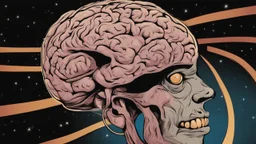 Brain, in comic style, background galaxy