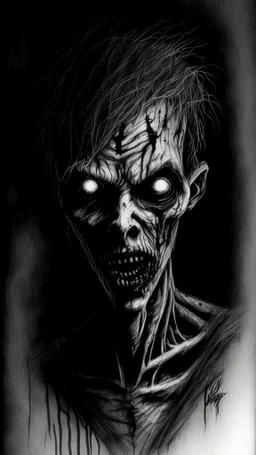pencil drawing of zombie, Spooky, scary, halloween, black paper
