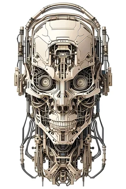 Realistic, beige, cyberpunk, biomechanical frontal frame no background