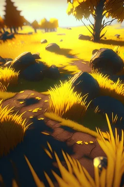 brilliant raytraced game map with yellowish grass, 4k, nvidia graphics, volumetric light, depth of field, autumn, trending art, fantasy art, knight